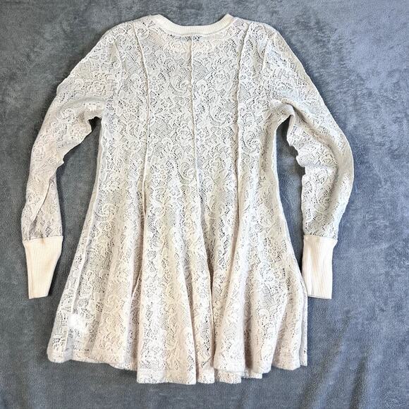 Free People Knit Sheer Boho Dress Women’s Small Soft Beige Cream - Picture 4 of 11